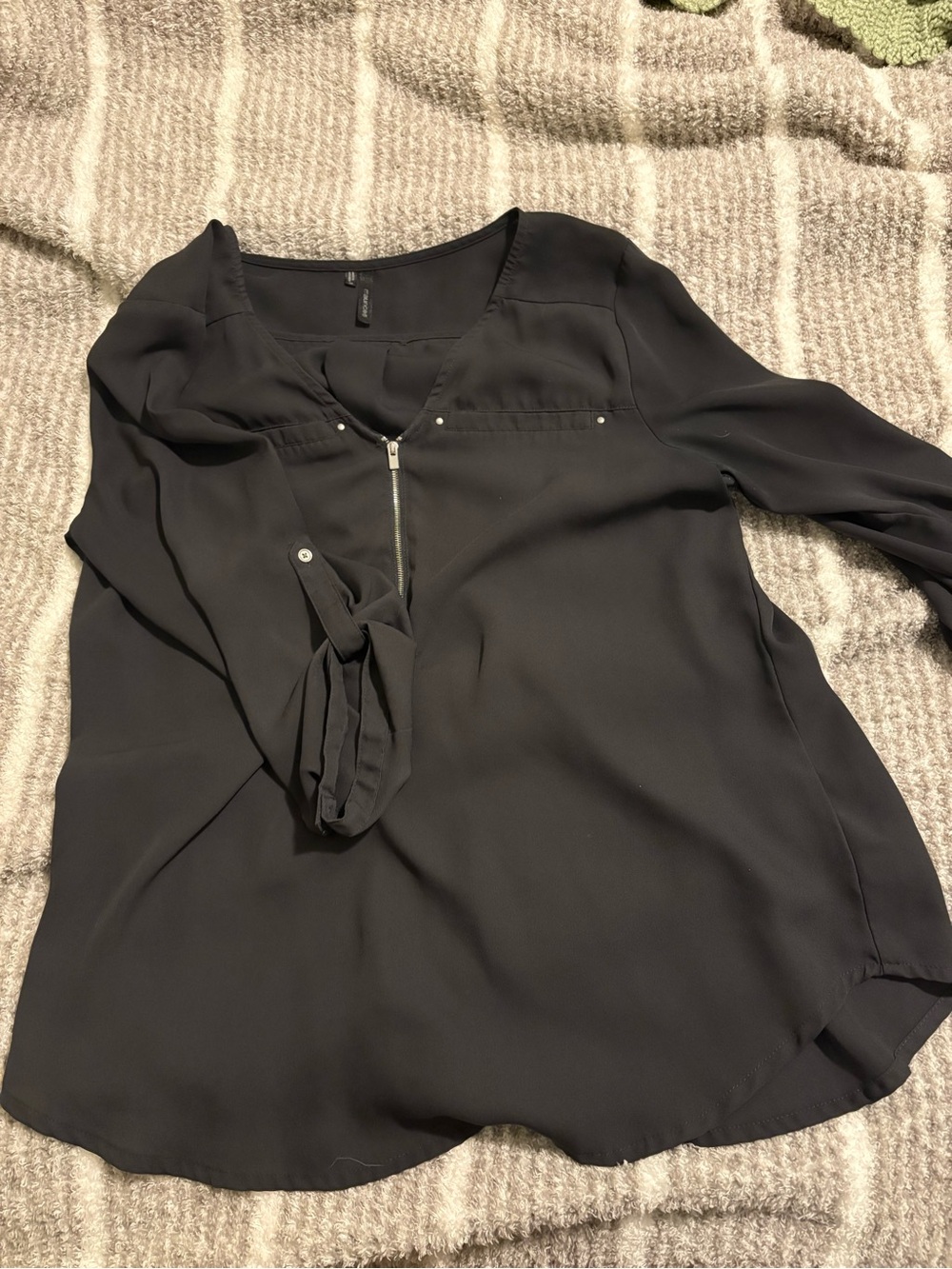 Maurices Black Zip-Front Women's Blouse with Stud Accents